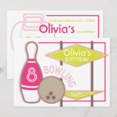 Bowling Birthday Party Invitation Kaart (Voorkant / Achterkant)