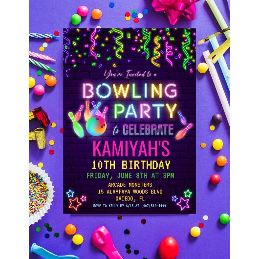 Bowling Birthday Party Invitation Kaart