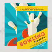 Bowling Birthday Party Invitation Kaart (Voorkant / Achterkant)