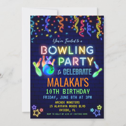 Bowling Birthday Party Invitation Kaart (Voorkant)