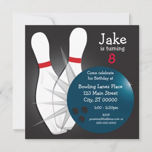Bowling Birthday Party Invitation Kaart (Voorkant)