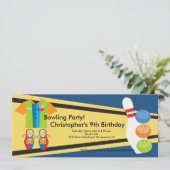Bowling Birthday Party Invitation Retro Kaart (Staand voorkant)