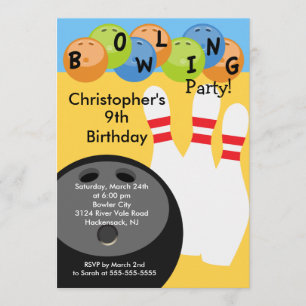 Bowling Birthday Party Invitation Retro Kaart