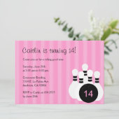 Bowling Birthday Party Invitation - Roze Kaart (Staand voorkant)