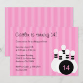 Bowling Birthday Party Invitation - Roze Kaart (Voorkant / Achterkant)