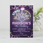 Bowling Birthday Party Invitation Strike Up Kaart (Staand voorkant)