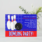 Bowling Birthday Party Invite - Red White en Blue Kaart (Staand voorkant)