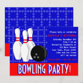 Bowling Birthday Party Invite - Red White en Blue Kaart (Voorkant / Achterkant)