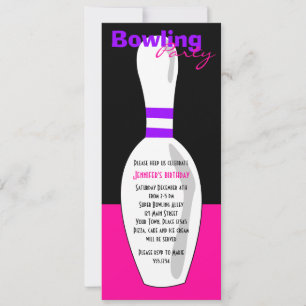Bowling Birthday Party Invite - Roze zwart Paars Kaart