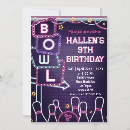 Bowling Birthday Party Kaart (Voorkant)