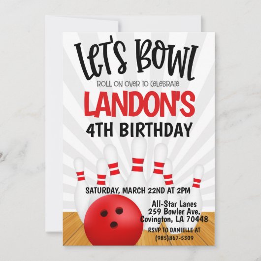 Bowling Birthday Party Kaart (Voorkant)