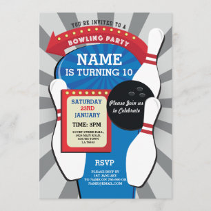 Bowling Birthday Party Tenpin Boys Girls Invite Kaart