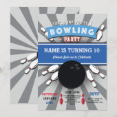 Bowling Birthday Party Tenpin Boys Girls Invite Kaart (Voorkant / Achterkant)