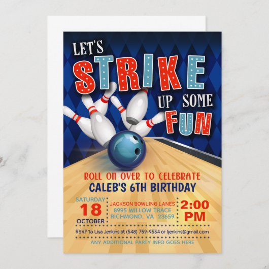 Bowling Birthday Uitnodiging (Voorkant / Achterkant)