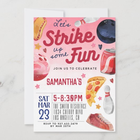 Bowling Birthday Uitnodiging (Voorkant)