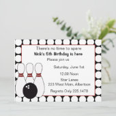 Bowling Birthday uitnodiging rood en zwart (Staand voorkant)