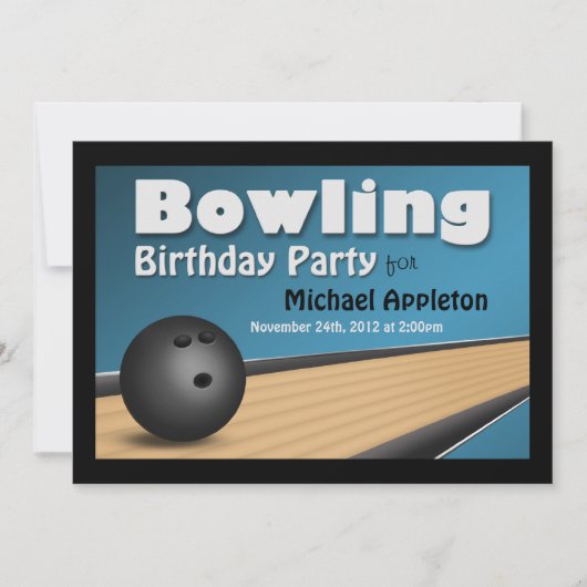 Bowling - Bleu Anniversaire Invitations (Devant)