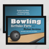 Bowling - Bleu Anniversaire Invitations (Devant / Derrière)