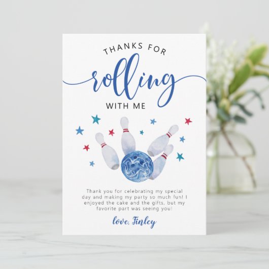 Bowling Blue Birthday Bedankt om mee te rollen (Staand voorkant)