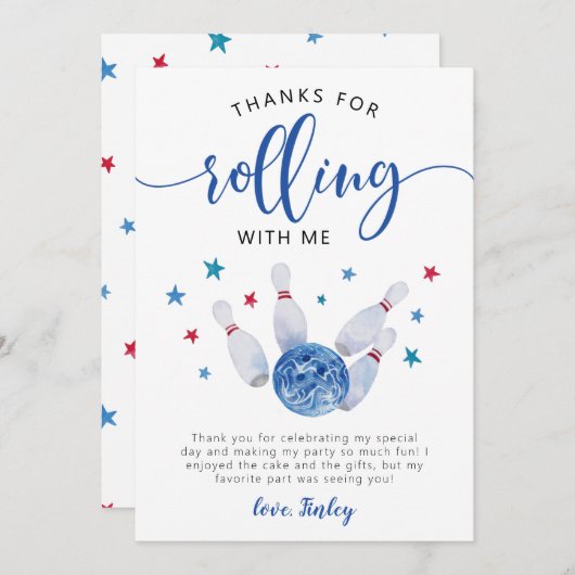 Bowling Blue Birthday Bedankt om mee te rollen (Voorkant / Achterkant)