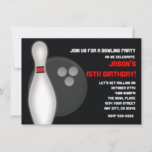 Bowling Bowl Anniversaire Fête Invitation garçon o (Devant)