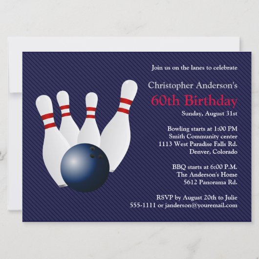 Bowling, bowler Invitation du 60e anniversaire. (Dos)