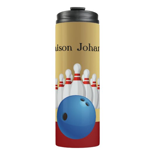 Bowling - Bowling Ball en Pins Design personaliser Thermosbeker (Voorkant)
