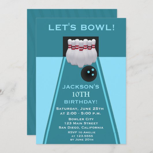 Bowling Boy Anniversaire Fête Invitation (Devant / Derrière)