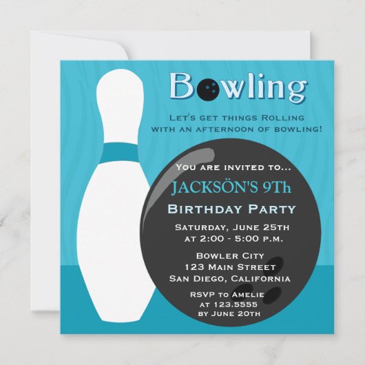 Bowling Boy Birthday Party Invitation Kaart (Voorkant)