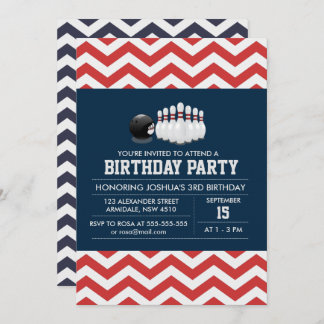 Bowling chevron sport anniversaire invitation garç