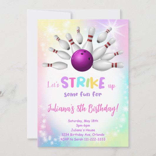 Bowling coloré Invitation Anniversaire (Devant)