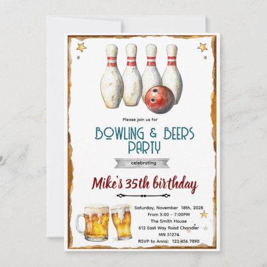 Bowling- en bierfeest uitnodiging (Voorkant)