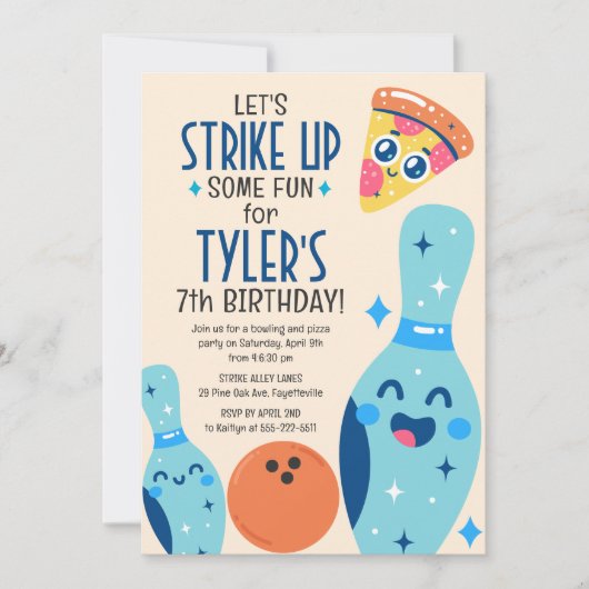 Bowling et Pizza Anniversaire Fête Invitation (Devant)