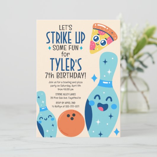 Bowling et Pizza Anniversaire Fête Invitation (Debout devant)