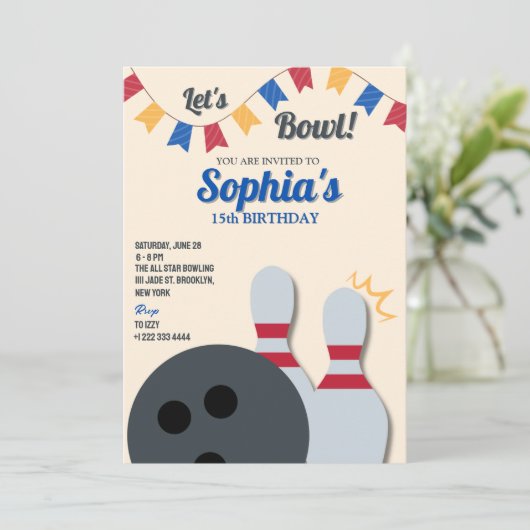Bowling Feest Uitnodiging 3 (Staand voorkant)