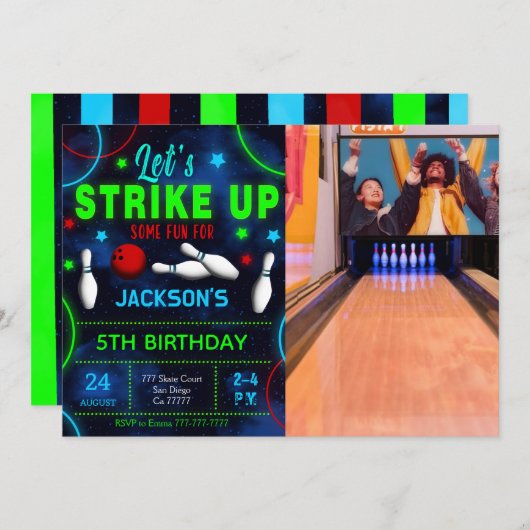 Bowling foto uitnodiging (Voorkant / Achterkant)