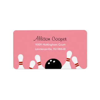 Bowling Fun adreslabel (roze) Etiket