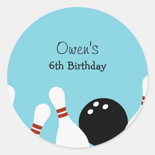 Bowling Fun Favor Stickers (Turquoise) (Voorkant)