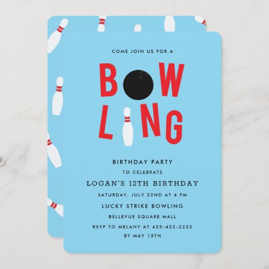 Bowling Fun Kind's verjaardagsfeestje Invitation_b Kaart (Voorkant / Achterkant)