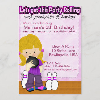 Bowling Girl Party Invite Kaart
