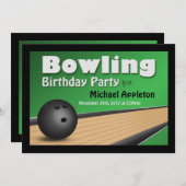 Bowling - Green Birthday Party Invitations (Devant / Derrière)