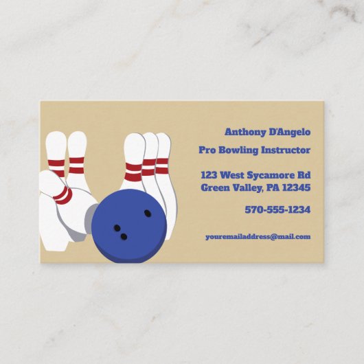 Bowling Instructeur, Bowling Alley Custom Contactkaartje (Voorkant)