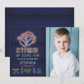 Bowling Invitation Anniversaire Fête Neon Photo Gr (Devant / Derrière)