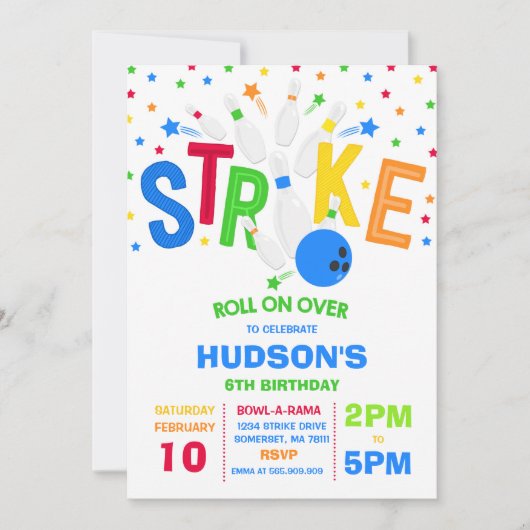 Bowling Invitation Bowling Birthday Party Strike Kaart (Voorkant)