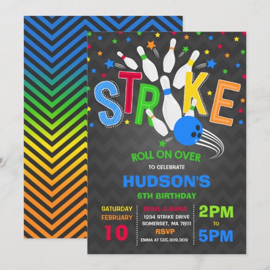 Bowling Invitation Bowling Birthday Party Strike Kaart (Voorkant / Achterkant)