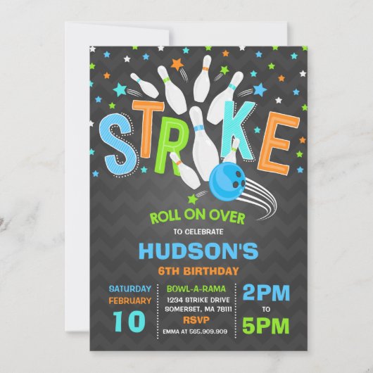Bowling Invitation Bowling Birthday Party Strike Kaart (Voorkant)