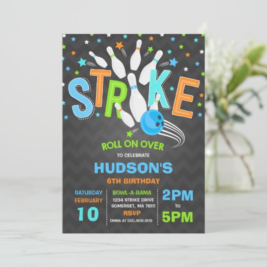 Bowling Invitation Bowling Birthday Party Strike Kaart (Staand voorkant)