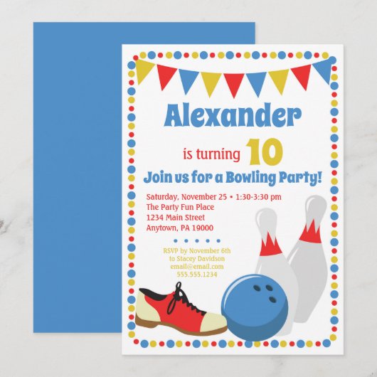 Bowling Invitation Boys Bowling Birthday Party Kaart (Voorkant / Achterkant)