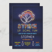 Bowling Invitation fête d'anniversaire Neon Lucky  (Devant / Derrière)