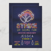 Bowling Invitation fête d'anniversaire Neon Pink S (Devant / Derrière)